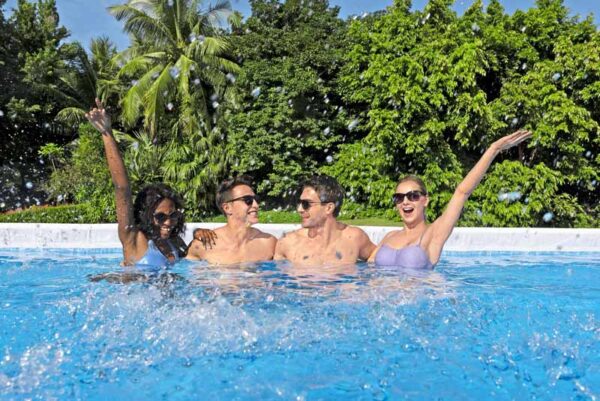 Bestway Steel Pro MAX family swimming pool in backyard