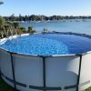 Round Bestway above-ground pool with ocean view in Auckland