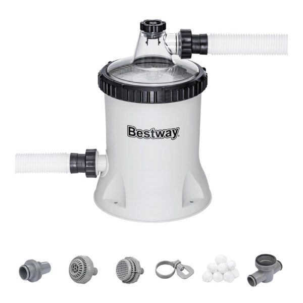 Bestway Polysphere Filter Pump 1500 GPH with included adapters for 1.25in and 1.5in valves