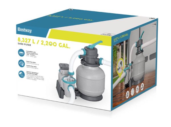Bestway 2200 Gph sand filter pump retail box