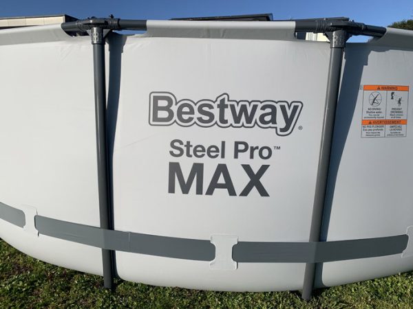 Side wall of Bestway Steel Pro Max pool showing logo