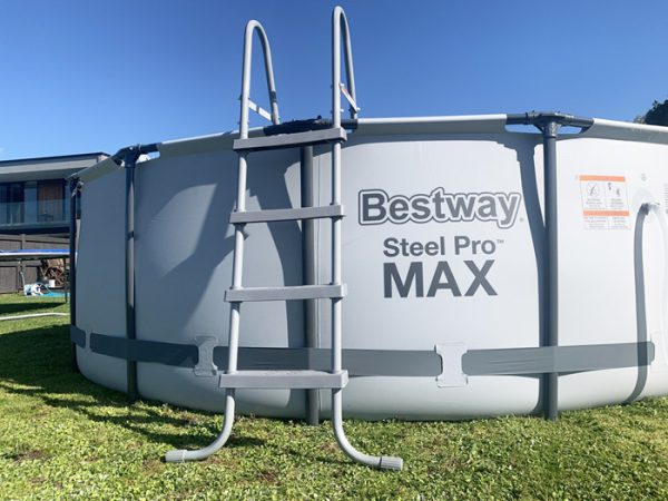 Bestway Steel Pro Max pool with ladder setup on grass
