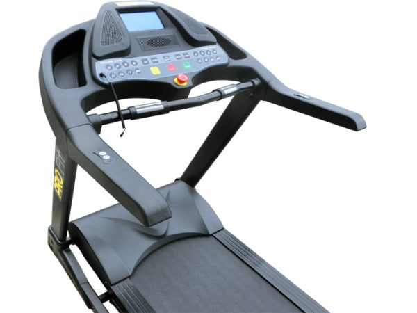 Heavy duty treadmill front view with running deck