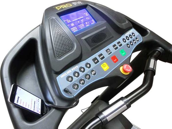 Pro Fit T25 treadmill console with LED display and incline buttons